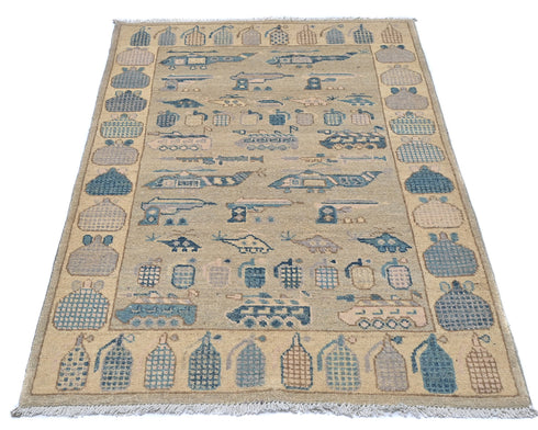 3x5 Gray Kuba Afghan Hand Knotted Wool Area Rug